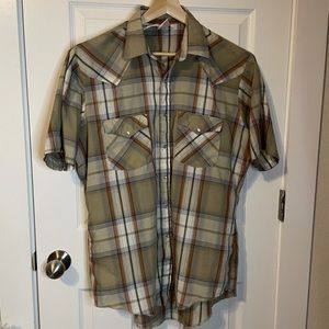 Western Frontier tan plaid cowboy shirt sz L
